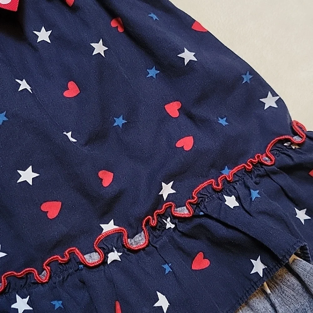 2T 4th of July Red White Blue Dress Patriotic Seersucker Top - Picture 4 of 6